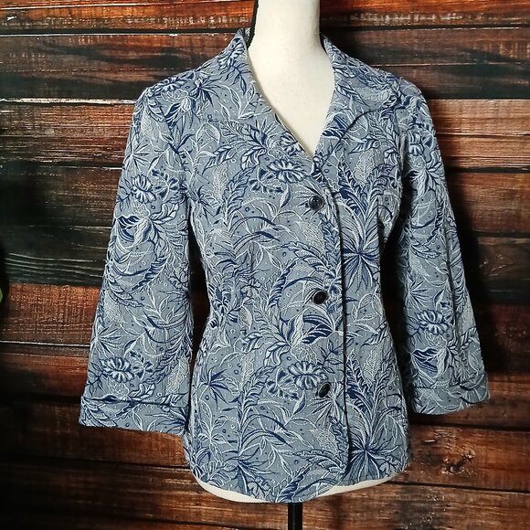 Chico's Blazer Jacket Size 1 US M Embroidered Botanical Button Front - Picture 5 of 10